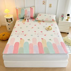 [한정특가] Cozy Aura 여름 천연 라텍스 냉감 침대 패드 쿨매트 + 베개커버 세트, 무지개