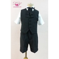 一生一世 日式黑白條紋男童西裝四件組：短袖七分褲花童禮服/演奏會服裝