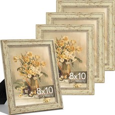 Vittanly21.6x27.9cm8.5x11인치사진액자4개세트 벽마운트용빈티지사진프레임 매트가있는디스플레이15.2x20.3cm6x8인치사진또는매트없음 21.6x120921, 8x10, 그린 골드
