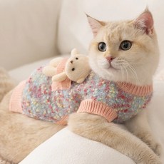 투니스 반려동물 고양이 컬러 퍼 스플라이싱 원피스, 블루