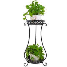 室內芬多精 氧氣好呼吸 花盆植栽托架 歐式鐵藝花架2層客廳室內陽台落地綠蘿吊蘭多肉花盆架, 中號大盤白色高61cm, 白色, 2