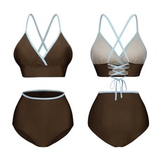 모노소울 몸매보장 레브 비키니 하이웨스트 수영복 비치웨어, 브라운, L( 44-마른66까지)
