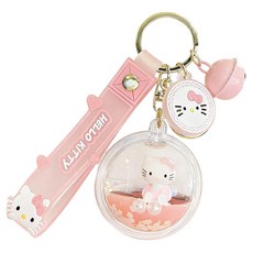 Tiger Pavilion 산리오 헬로키티 라운드 병 퀵 샌드 키홀더, 1개, 핑크