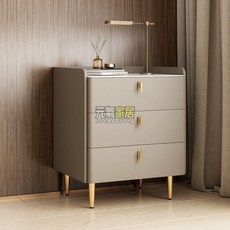 全實木意式床頭櫃，簡約現代輕奢小戶型家用，整裝岩板迷你儲物收納床邊櫃，窄櫃夾縫櫃, 淺灰色【全實木】,45長40寬60高, 1個