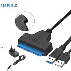 SATA USB 3 0 케이블 어댑터 2 5 5인치 SSD HDD 외장 하드 디스크 22Pin 12V 2A 전원, USB 3.0 UK 플러그