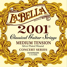 La Bella 2001 Medium Hard Tension Silver-Plated wound Classical Guitar Strings - 029-0435, 팩-1