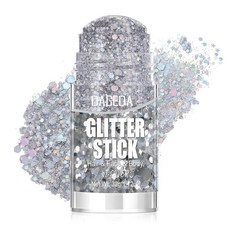 DAGEDA 무지갯빛 화이트 페이스 바디 글리터 스틱 반짝이는 헤어 글리터 메이크업 여성용 인어 액세서리 레이브 의상 가수 콘서트 카니발 할로윈 메이크업용 글리터 페이스, Silver