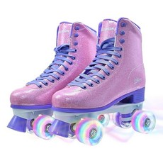 WELLWON 여성용 롤러 스케이트 초보자용 하이탑 PU 가죽 쿼드 핑크 샤이니 더블 로우 롤러스케이트 만 8-51세 여아용 실외 및 실내 172819