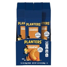 플랜터스 디럭스 허니 로스팅 통 캐슈 파티 스낵 식물성 단백질 2온스 봉지15개들이 팩, Honey Roasted, 2 Ounce (Pack of, 56g