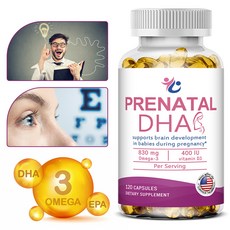 출산 전 DHA 연질캡슐 - 830mg Omega-3 + 400IU 비타민 D3 - 임산부와 수유부의 뇌 발달 지원 - Non-GMO, 1개, 60회분
