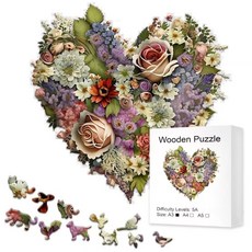 木製拚圖全套高品質高難度異形拚圖不規則心形鮮花仿真玩具禮物, 1個, K131彩色泰迪,A5