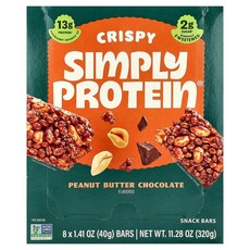 Simply Protein 크리스피 스낵 바 피넛 버터 초콜릿 바 8개 각 40g(1.41온스), 8 개, 40g