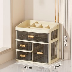 [인테리어 감각] 고급 컬러감 3/4단 사무용 정리함 / 감성적인 책상 수납, 3단, 밀크커피 +반투명 블랙