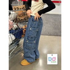 DO Kids童裝 台灣現貨-美式重工口袋牛仔褲 女童裝 男童裝 秋冬季新品 中大童 長褲 牛仔褲 闊腿褲 寬鬆