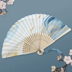 대자리 다채로운 술 대나무 접는 팬 금박 수제 공예 고대 전통 우아한 중국 댄스 소품, 05 Style 4