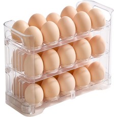 와오하나즈 3단 달걀 홀더 트업 레이어 및 날짜 추적기가 있는 30개 보관 조리대용 손잡이가 다용도 정리함 팬트리 냉장고 클리어
