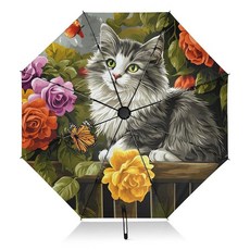 자동 접이식 우산 방풍 강력함 자외선 차단 컴팩트 블랙 캣 햇빛 비 여행 여성 남성용 Cats I14284 단일 사이즈 MNSRUU 140030 8913532502, Cats I14284 MNSRUU 140030 891