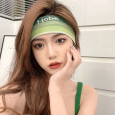 夏季健身運動女孩髮帶洗臉束髮跑步吸汗止汗頭帶瑜伽導汗束髮帶, 拼色髮帶【淺綠色一條】,約5cm寬/25cm長, 1個