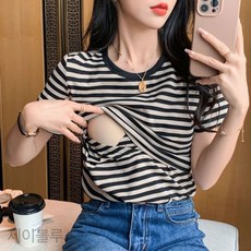 임부복원피스 제이블루 외출용 수유복 여름 수유 반팔 스트라이프