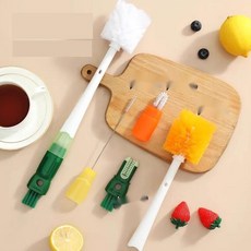 5in1 휴대용 컵솔 세트 텀블러 젖병 뚜껑 틈새 세척솔, 1. 오렌지 1개