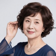 高檔短捲髮假髮，齊斜劉海時尚氣質中老年媽媽髮型，逼真全頭套, 1個, 夏日輕薄款短髮波波接發片【自然黑】,贈髮網夾子