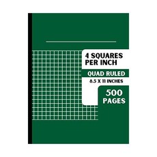 인치당 4 사각형 500 페이지 | 초대형 그래프 노트북 4x4 줄 노트 필기장 수학 과학 회계용 대형 8.5 x 11 인치 초록, 인치당 4 사각형 500 페이지 | 초대형 그래프 노트