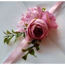 韓式玫瑰山茶花仿真手腕花 新娘伴娘婚禮配飾, 1個, 莫蘭迪粉(訂單滿$99才出貨)