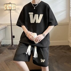 嘻哈風男童套裝 大學生潮流穿搭 韓版寬鬆短袖套裝 男孩夏季嘻哈套裝