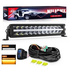 Nilight 앰버 DRL 40.6cm16인치 120W 오프로드 조명 눈부심 방지 투광 스팟 콤보 LED 드라이빙 라이트 IP68 14AWG DT 커넥터 배선 하네스 픽업 트럭, 16Inch DRL Light +Wiring Kit, 블랙, 블랙