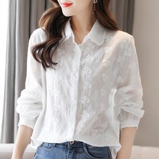 투니스 여성 레이스 프릴 루즈핏 긴소매 셔츠