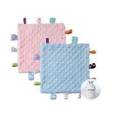 해외 CREVENT Tag Security 아기용 담요 남아용 부드럽고 작은 러비 아기 이불 감각 생일 베이비 샤워를 위한 훌륭한 선물 25.4 x 25.4cm10 10인치 8, .0005.Blue + Pink Tag.