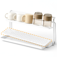 필로그레이 주방 물빠짐 미니 컵 건조대 스텐 선반 트레이 2단, 2개, 화이트