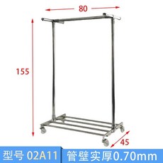 이동식 스텐 행거 튼튼한 철제 매장용 옷가게 스탠드, 1개, 80x155x45cm-바퀴형