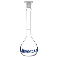 EISCO 부피 플라스크 100ml - A 등급 ASTM 허용 오차 0.08ml 폴로필렌 마개 단일 흰색 눈금 붕규산 유리