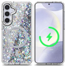 갤럭시 S25-엣지 케이스용 및 젬 마그네틱 크리스탈 뒷면 군용 방지 스크래치 보호 등급 | 귀여운 커버 YZB 호환 블링 MagSafe와 여성용 반짝이는