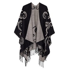 Urban CoCo 여성용 프린트 태슬 오픈 프런트 판초 케이프 랩 숄 시리즈 12-블랙 One Size 142283, 시리즈 10-블랙