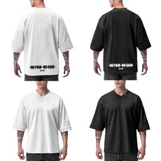 피지크히어로 NO PAIN NO GAIN 후면로고 민무늬 통기성 메쉬 V넥 오버핏 헬스 반팔