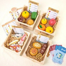 나무 놀이 음식 세트 주방 시뮬레이션 절단 빵 게임, Food Playset