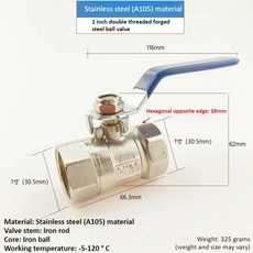 내부 나사 볼 밸브 직경 물 가스 오일 스위치, 1개, 6. DN25 1 inch A. Double inner