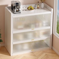 新款法式茶水櫃餐邊櫃客廳臥室靠墻置物櫃廚房儲物櫥櫃鐵藝收納櫃餐櫃 櫥櫃 餐邊櫃, 尊貴黑【超厚層板26mm-加厚碳鋼】,3層【長60cm】超大板面-空間延伸, 1個