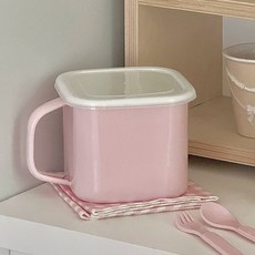 픽유아 법랑용기 법랑 주전자 다용도 계량컵, AJ. 결함이 있는 1.5L 핑크색 사각형 컵뚜껑 포함