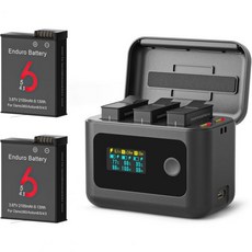 2개 세트 OSMO 액션 6 배터리 및 충전기 DJI Osmo 360 5 프로 4 3용 OLED 지능형 허브 3칸 24와트 PD 고속 충전 케이스 2100mAh 6용, 2-Pack Batteries with Smart Ch