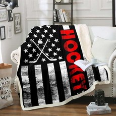 미국 국기 담요 블랙 화이트 아이스 하키 플리스 127 x 152.4cm(50 60인치) 어린이 소년 청소년 남성 선물 겨울 볼 게임 스포츠 셰르파 레트로 플러시 침대 소파