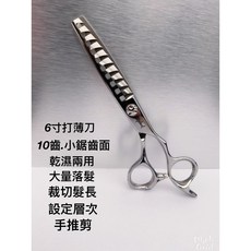 【愛美髮品】贈剪髮圍巾 440C 專業美髮剪刀 6寸打薄刀 乾濕兩用 10齒小鋸齒面 大量落髮 裁切髮長設定層次, 1個, 銀
