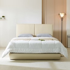 메이슨 가죽 평상형침대+애쉬드 본넬스프링, 베이지