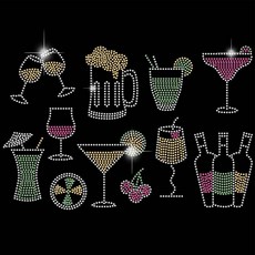 핫픽스 스톤 와인잔 패턴 장식 장식 열전사 접착 글래스 라이네스톤 의류 가방 모자 커스텀 DIY 아이템 297x210mm, 화이트, 1개