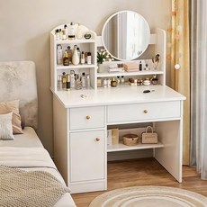 소형 가정용 화장대+탁상장+고화질 거울 화장대 화장대 80CM, 흰색