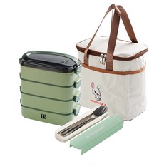 직장인 스텐 도시락 대용량 학생 도시락 다단 프리 코디 피크닉 보온 런치박스, 1세트, 연두색(4단)