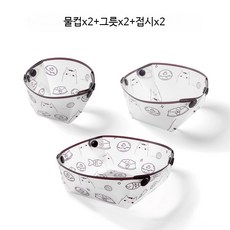 식기세트 실리콘 물컵 접시 휴대용 접이식 야외 여행용, 1개, 동일 구성, 접이식 물컵x2+그릇x2+접시x2 6개 세트