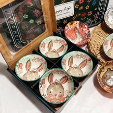 BLOWFISHFUGU 북유럽 그릇 세트 캐릭터 밥그릇 국그릇4p/ 선물 상자 포장 밥공기, 4p+선물 상자 포장, C, 1개